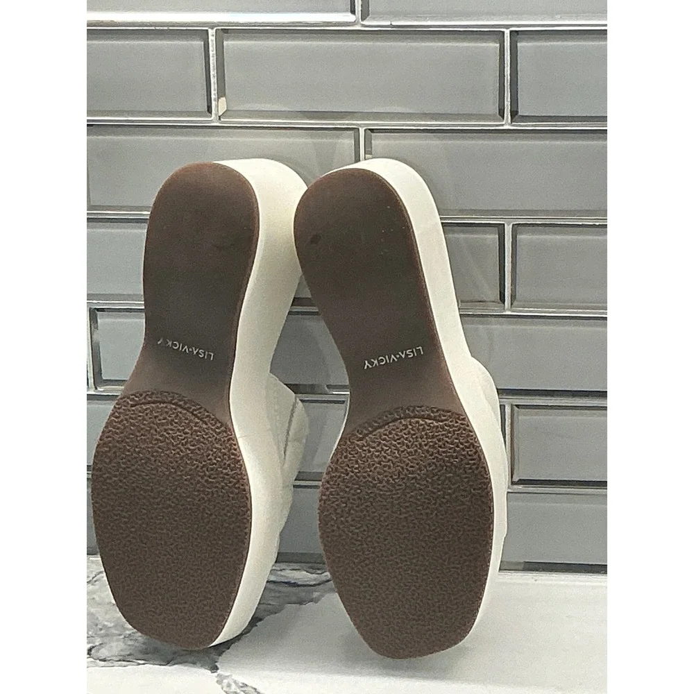 Lisa Vicky LEAD-V White Sheep Nappa Wedge Platform Slide Sandals Women's Size7.5
